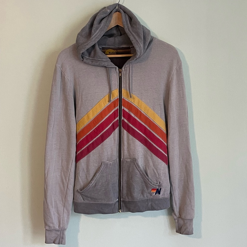 Aviator Nation Nova Hoodie in Grey/Red VERY RARE zip up sweatshirt size Small S